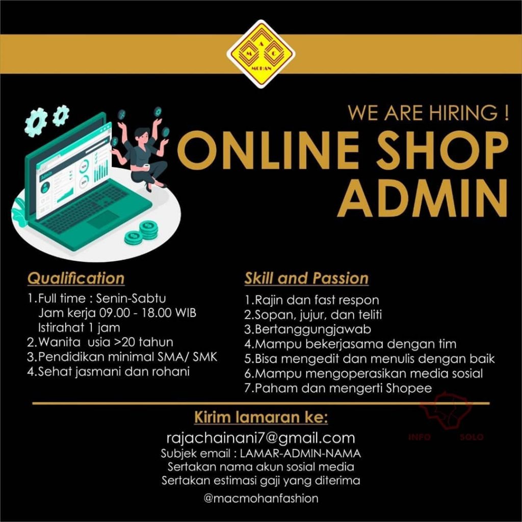 Lowongan Kerja Online Shop Admin Mac Mohan Solo - INFO LOKER SOLO