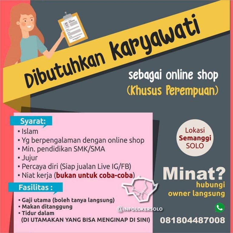 Lowongan Kerja Karyawati Online Shop Semanggi Solo