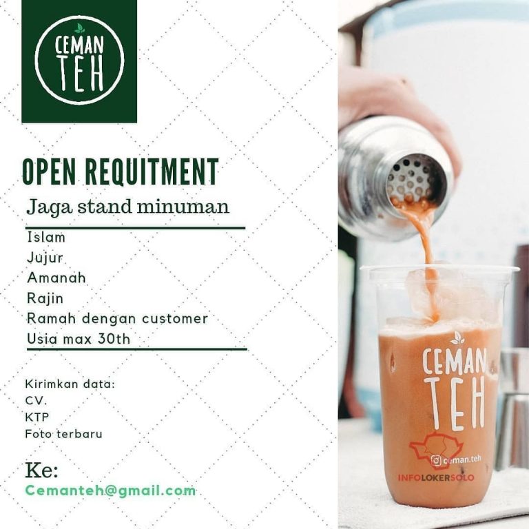 Lowongan Kerja Jaga Stand Minuman Ceman Teh di Solo - INFO LOKER SOLO
