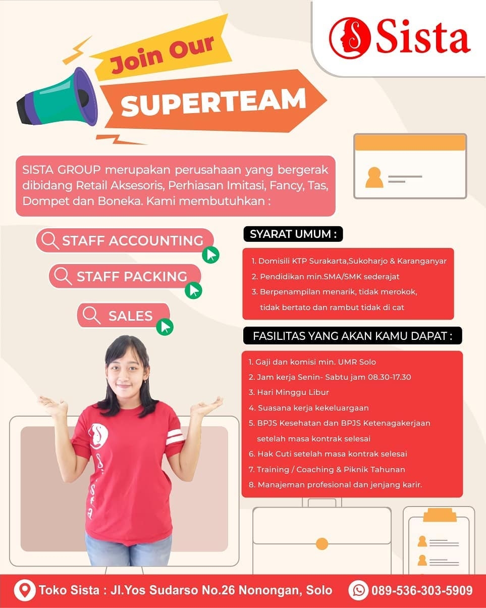Lowongan Kerja Super Team Perusahaan Sista Group - INFO LOKER SOLO