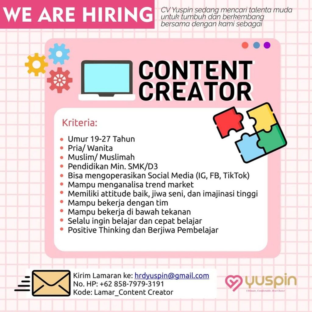 Lowongan Kerja Content Creator CV Yuspin di Kota Solo - INFO LOKER SOLO