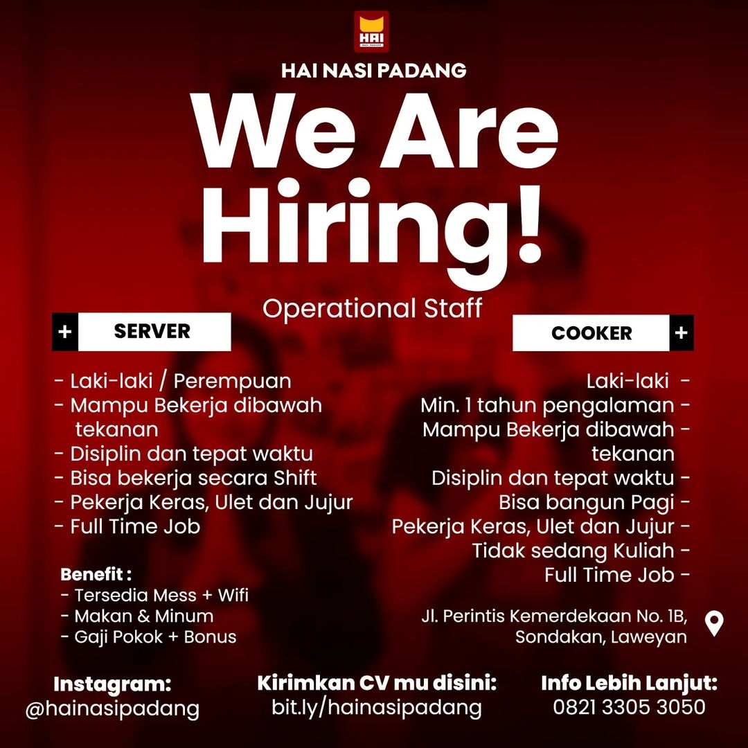 Lowongan Kerja 2022 Hai Nasi Padang Laweyan - INFO LOKER SOLO