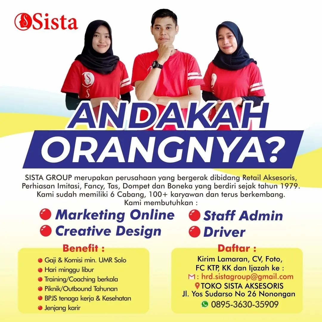 Lowongan Kerja 2022 Team Sista Group di Solo - INFO LOKER SOLO