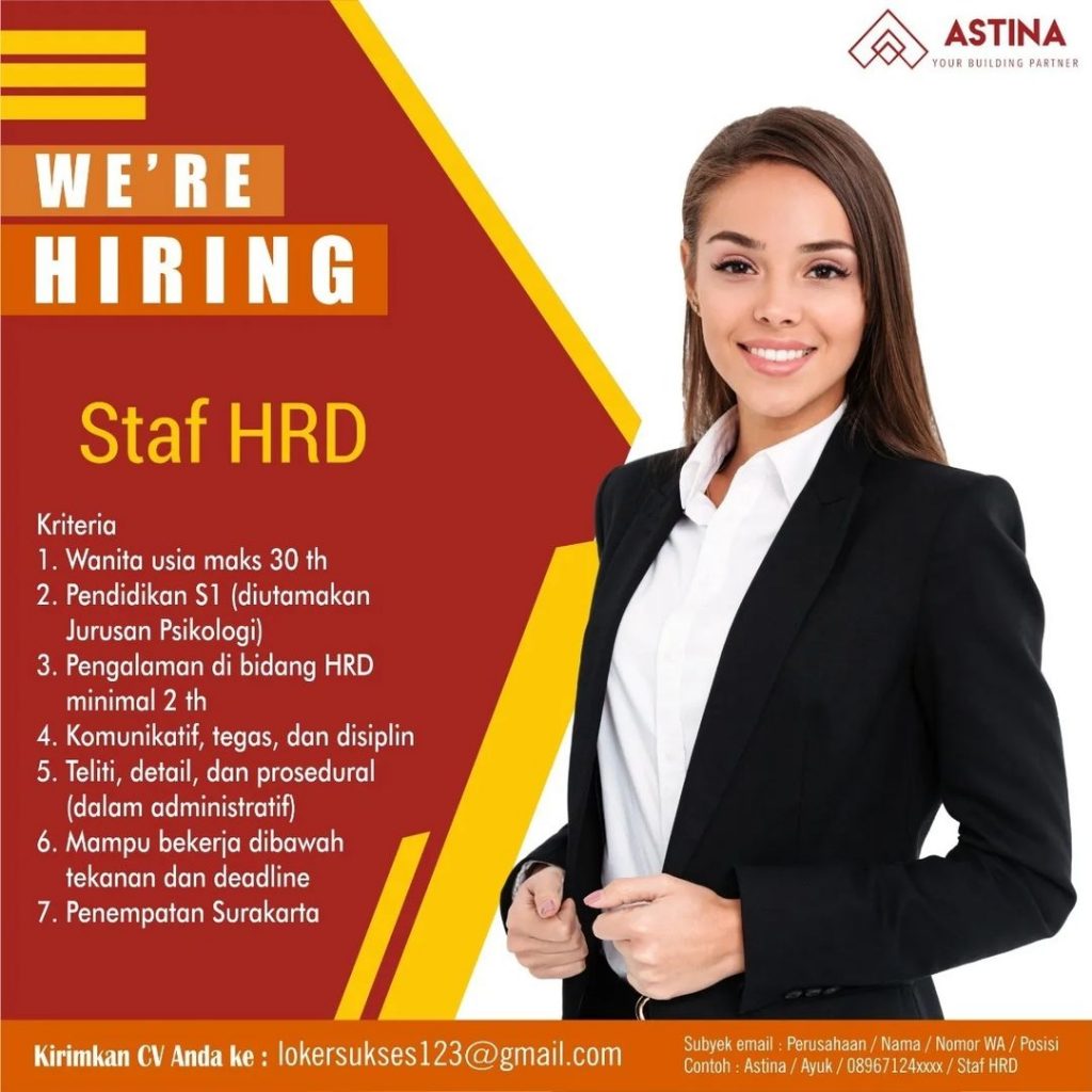 Lowongan Kerja 2022 Staff HRD Astina Distributor Bahan Bangunan - INFO