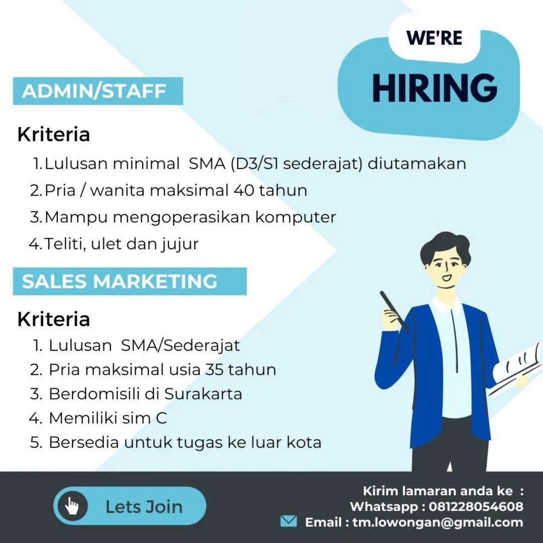 Lowongan Kerja April 2022 Team CV Tengah Makmur di Solo - INFO LOKER SOLO
