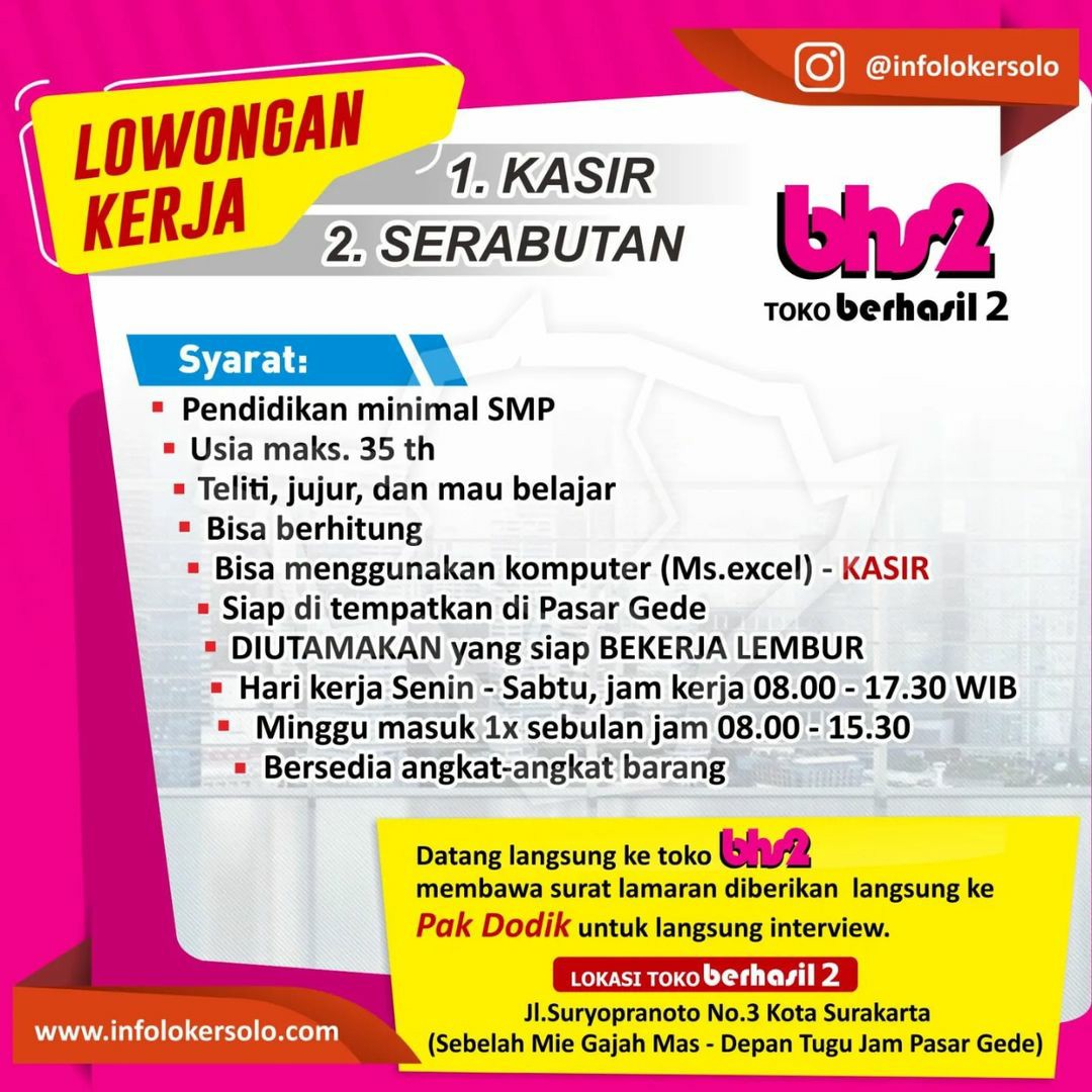 Lowongan Kerja Juli 2022 Crew Toko Berhasil di Solo - INFO LOKER SOLO