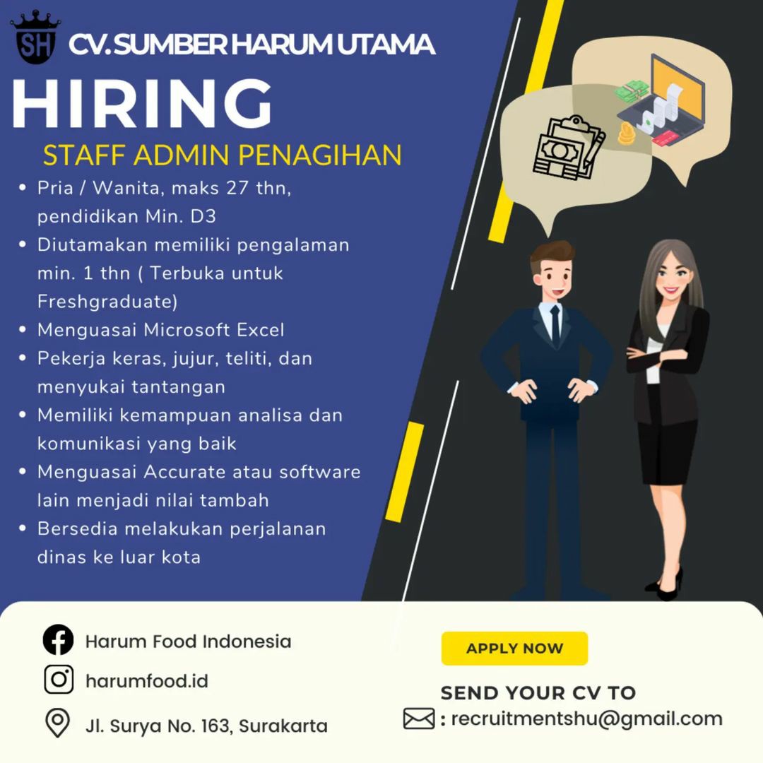 Lowongan Kerja Agustus 2022 Staff Admin CV Sumber Harum Utama di Solo ...