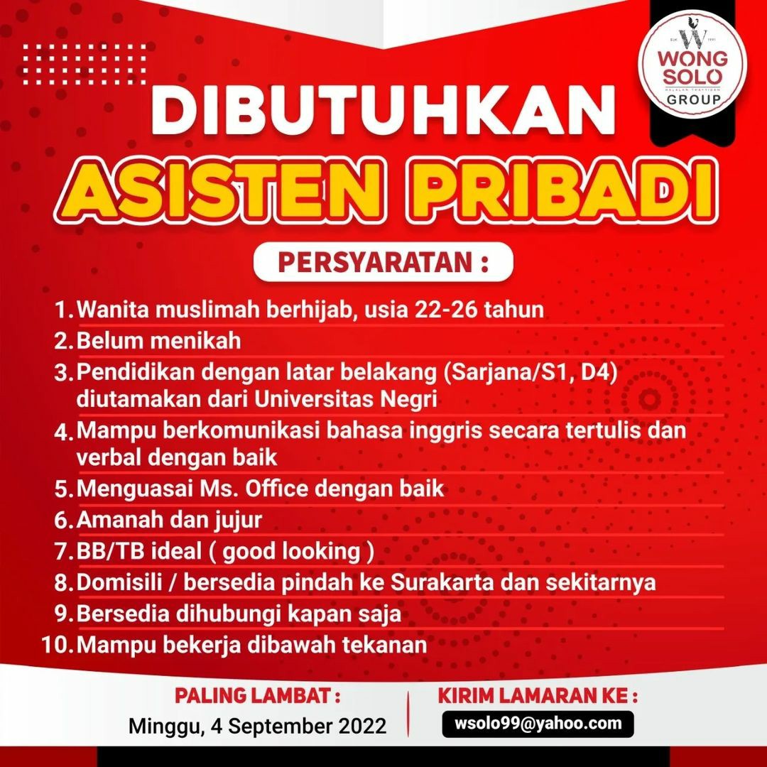 Lowongan Kerja September 2022 Team Wong Solo Group - INFO LOKER SOLO