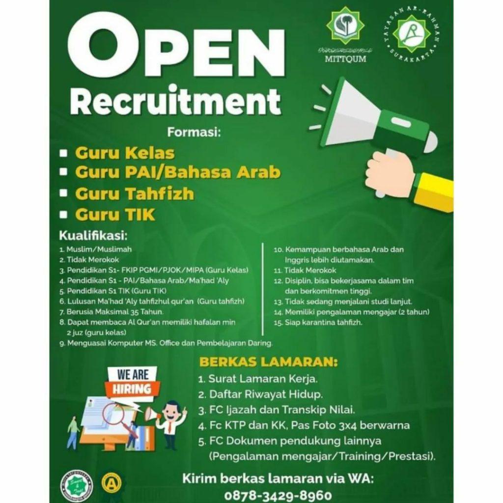 Lowongan Kerja Oktober 2022 Guru Yayasan Ar Rahman di Solo - INFO LOKER ...