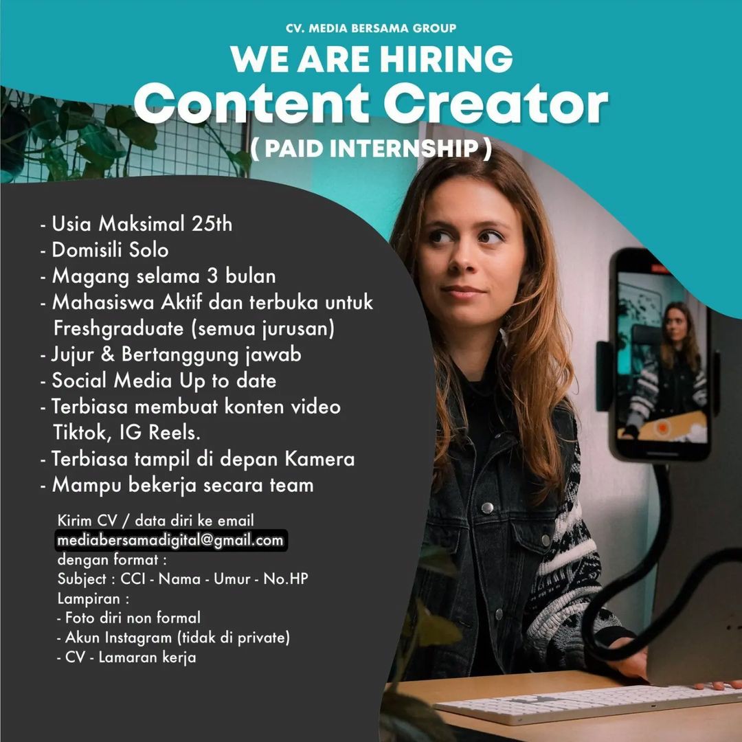 Lowongan Kerja Oktober 2022 Team Officer CV Media Bersama Group di Solo ...