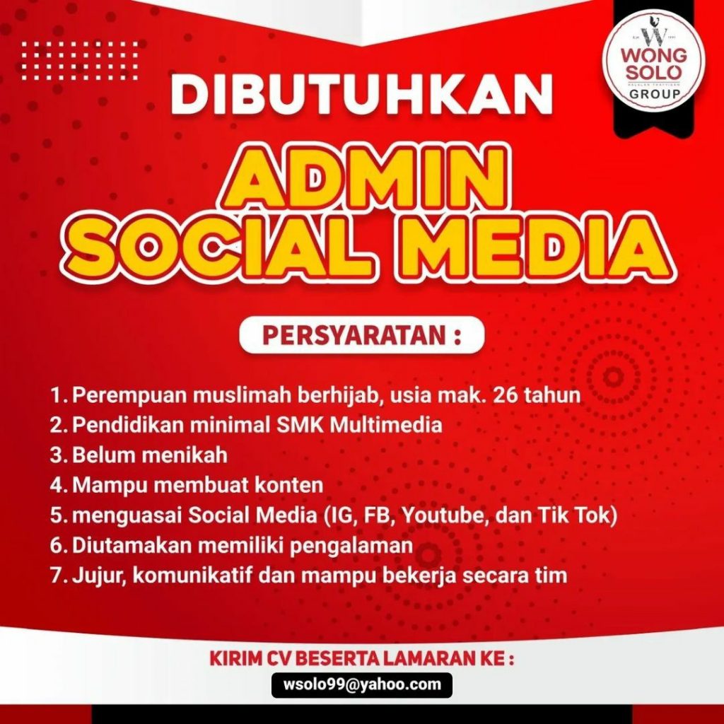Lowongan Kerja Oktober 2022 Team Perusahaan Wong Solo Group - INFO ...