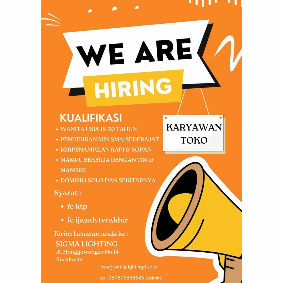 Lowongan Kerja Oktober 2022 Team Sigma Lighting di Solo - INFO LOKER SOLO