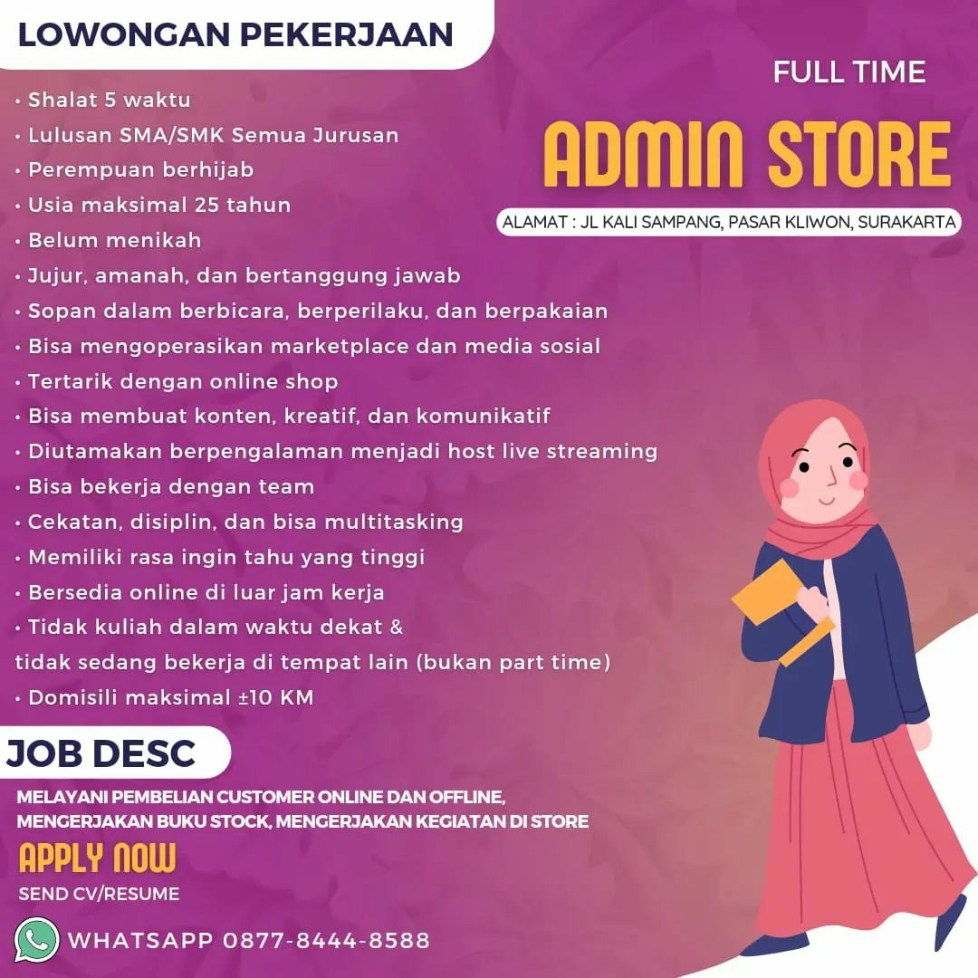 Lowongan Kerja November 2022 Admin Store di Pasar Kliwon Solo - INFO ...