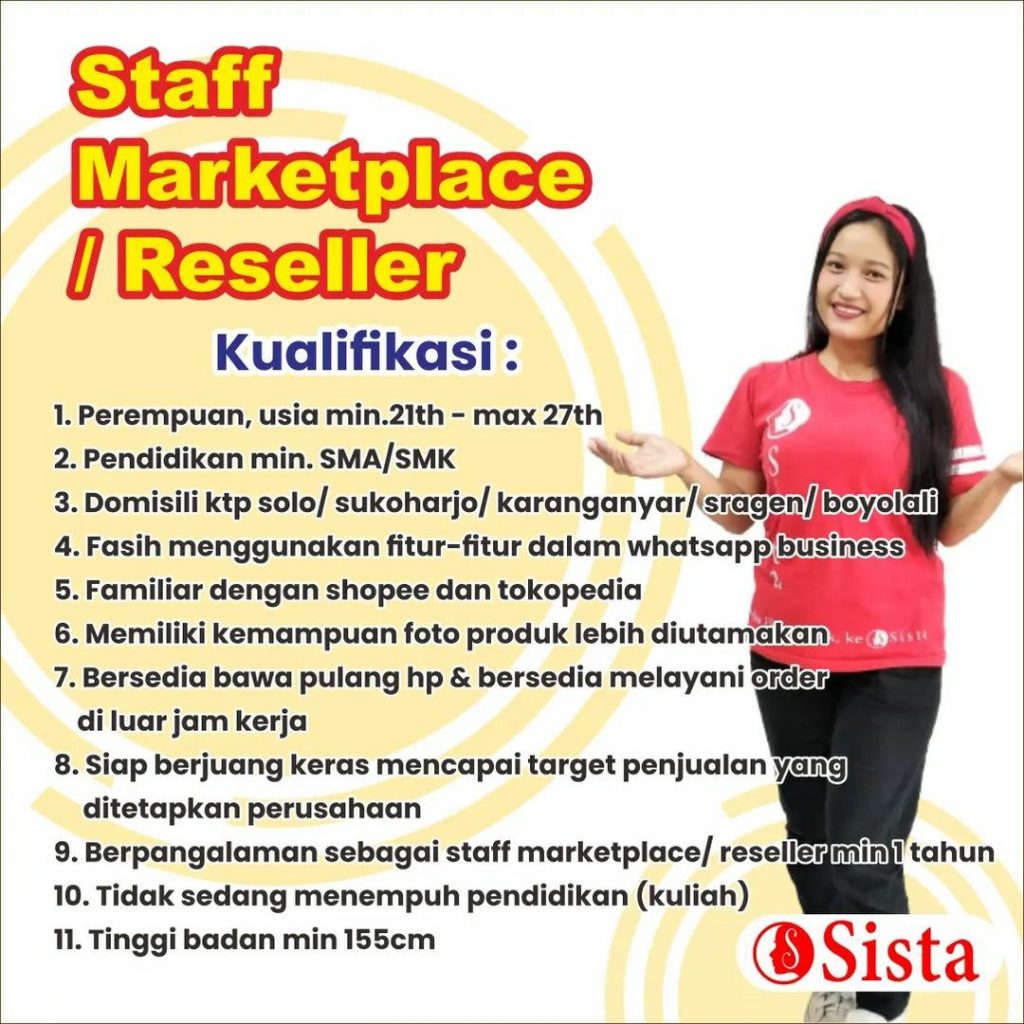 Lowongan Kerja November 2022 Staff Marketplace Sista Group di Solo ...