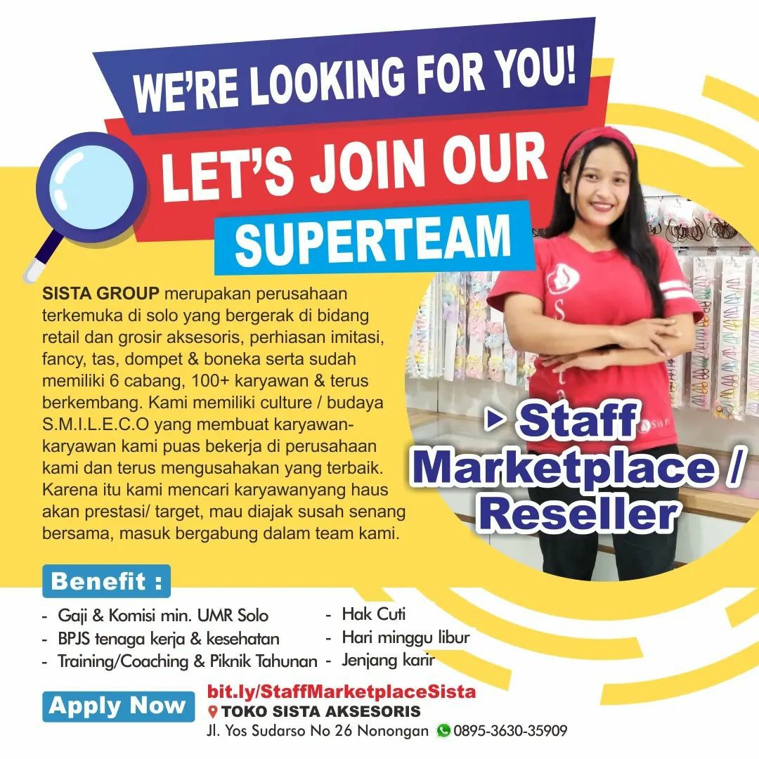 Lowongan Kerja November 2022 Staff Marketplace Sista Group di Solo ...