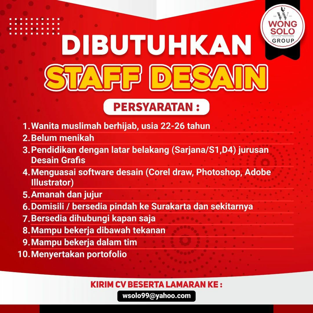 Lowongan Kerja November 2022 Team Staff Wong Solo Group - INFO LOKER SOLO