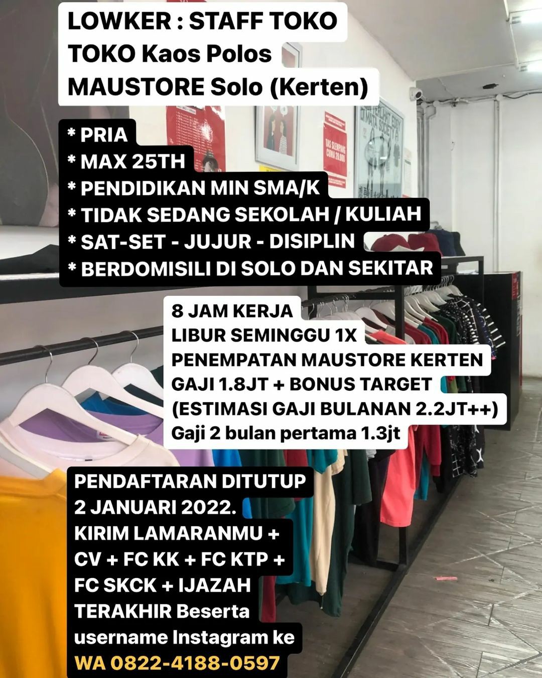 Lowongan Kerja Desember 2022 Staff Toko Mau Store di Solo - INFO LOKER SOLO