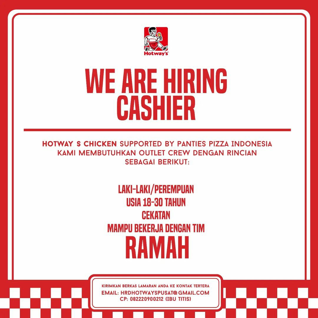 Lowongan Kerja Desember 2022 Team Hotways Chicken di Solo - INFO LOKER SOLO
