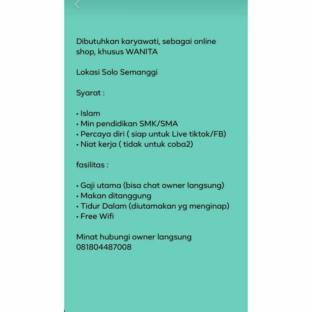 Lowongan Kerja Desember 2022 Team Online Shop Solo Semanggi - INFO ...