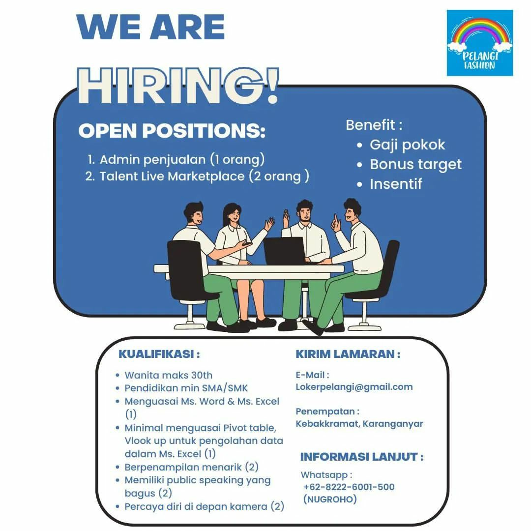 Lowongan Kerja Desember 2022 Team Pelangi Fashion di Solo - INFO LOKER SOLO