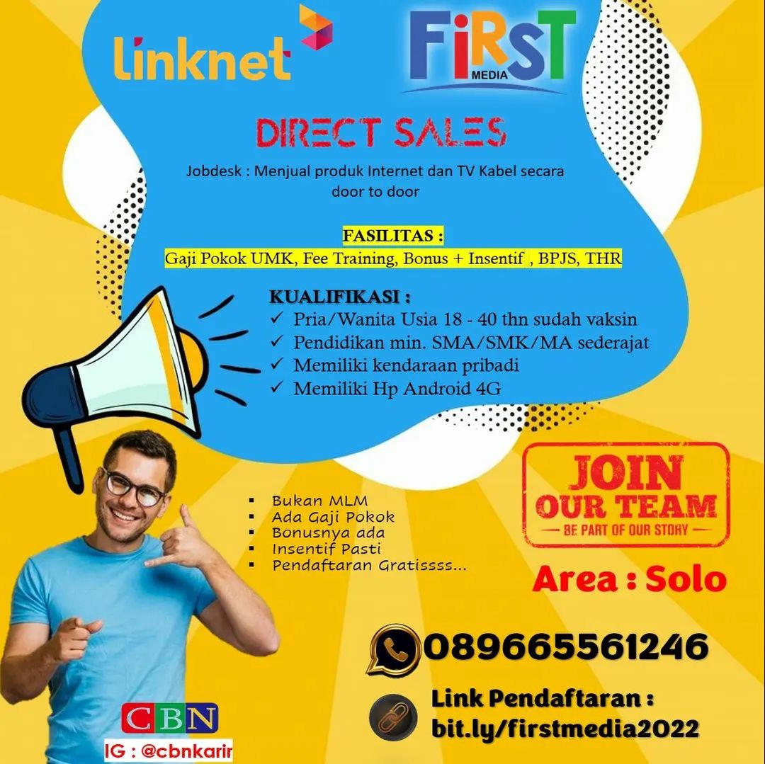 Lowongan Kerja Desember 2022 Team Sales First Media di Solo - INFO ...