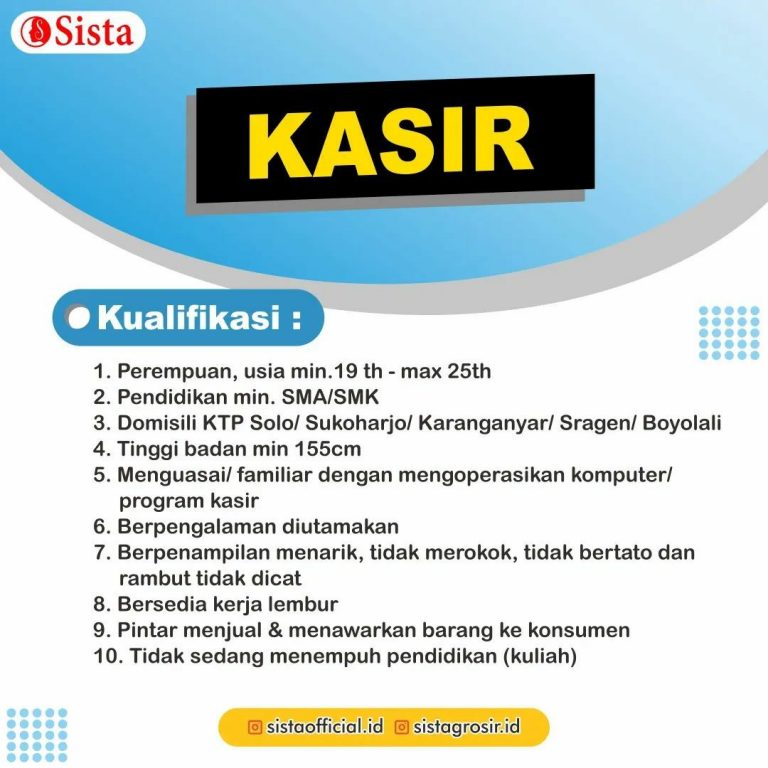 Lowongan Kerja Desember 2022 Team Sista Group di Solo - INFO LOKER SOLO