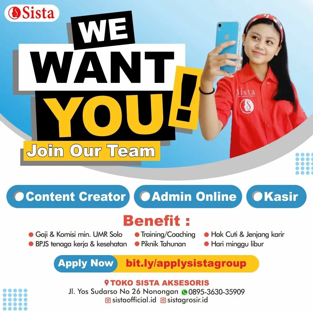 Lowongan Kerja Desember 2022 Team Sista Group di Solo - INFO LOKER SOLO