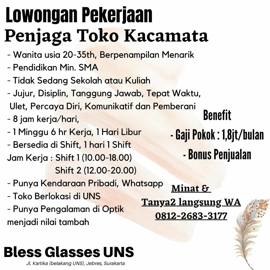 Lowongan Kerja Desember 2022 Penjaga Toko Kacamata di Solo - INFO LOKER ...