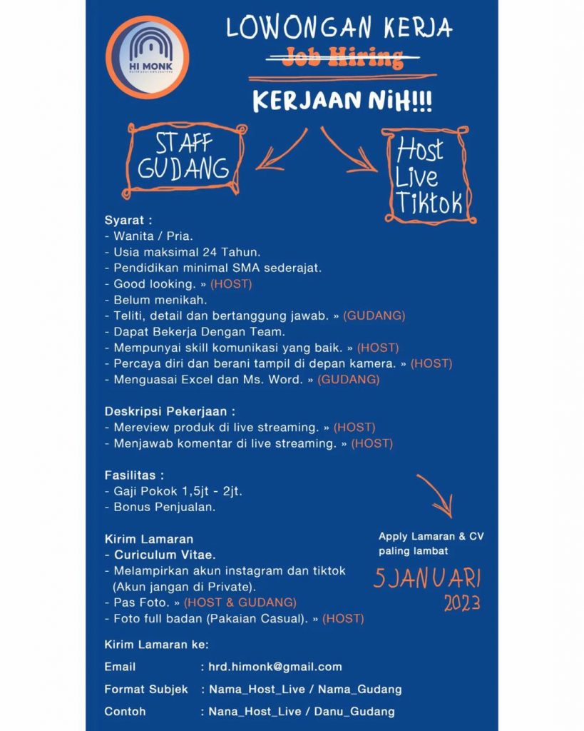 Lowongan Kerja Desember 2022 Team Himonk di Solo - INFO LOKER SOLO