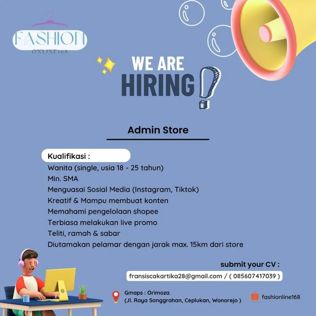 Lowongan Kerja Januari 2023 Admin Store Orimoza di Solo - INFO LOKER SOLO