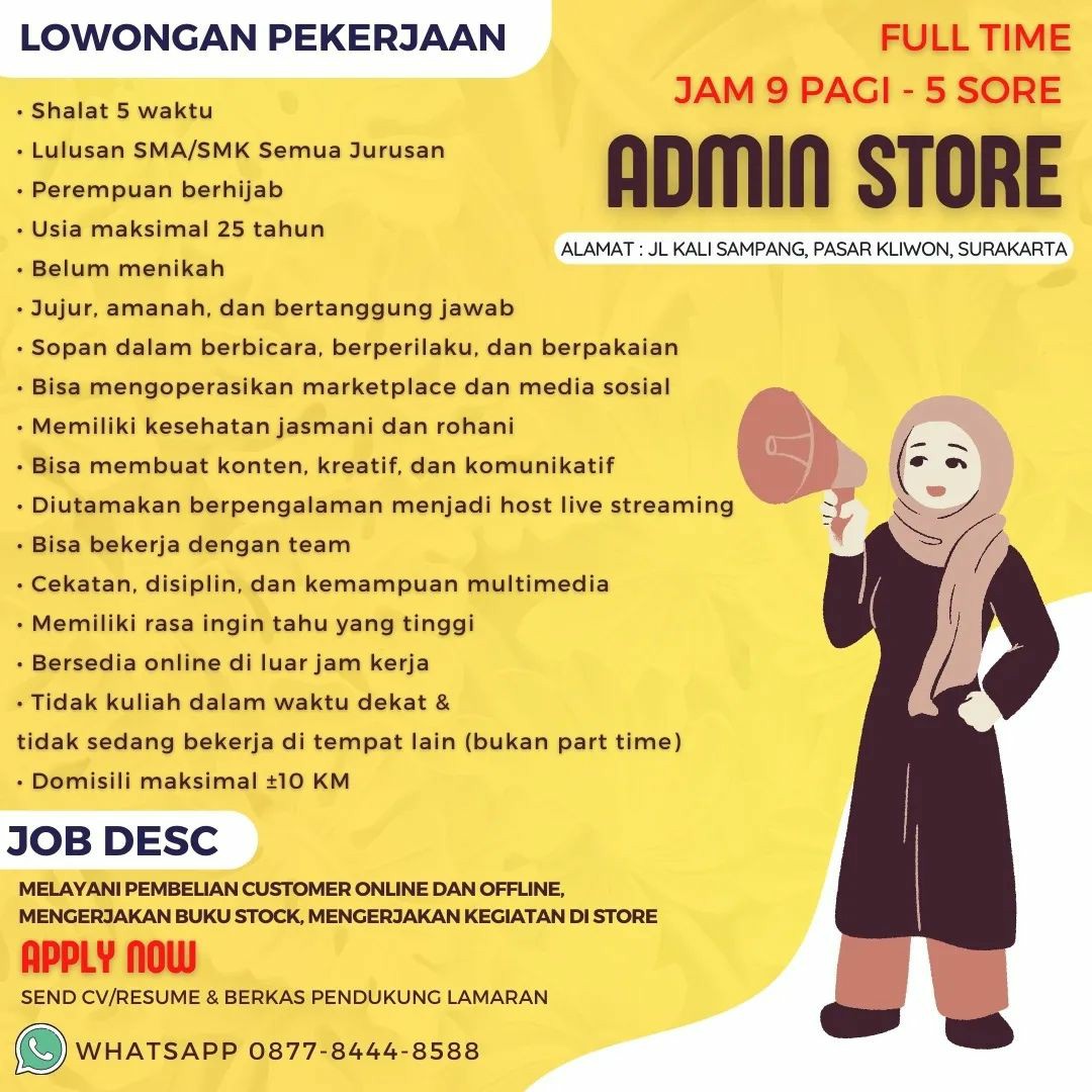 Lowongan Kerja Januari 2023 Admin Store di Pasar Kliwon Solo - INFO ...