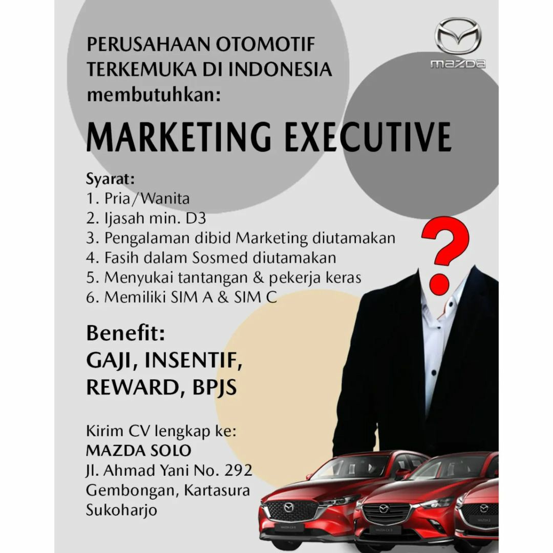 Lowongan Kerja Januari 2023 Markerting Executive Mazda di Solo - INFO ...