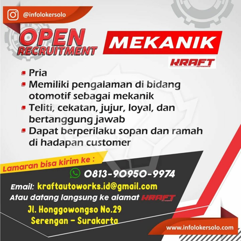 Lowongan Kerja Januari 2023 Mekanik Kraft Autowork di Solo - INFO LOKER ...