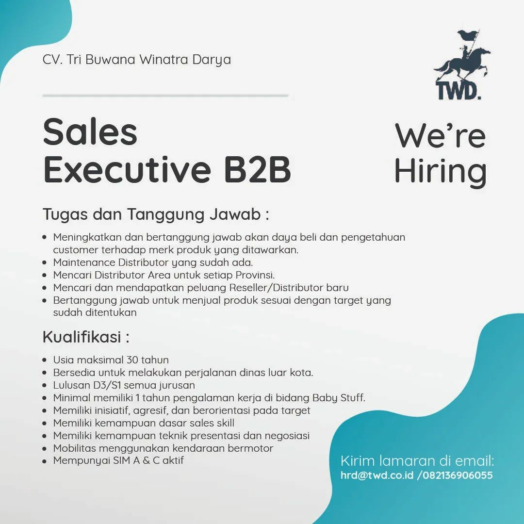 Lowongan Kerja Januari 2023 Sales Executive CV Tri Buwana Winatra Darya ...