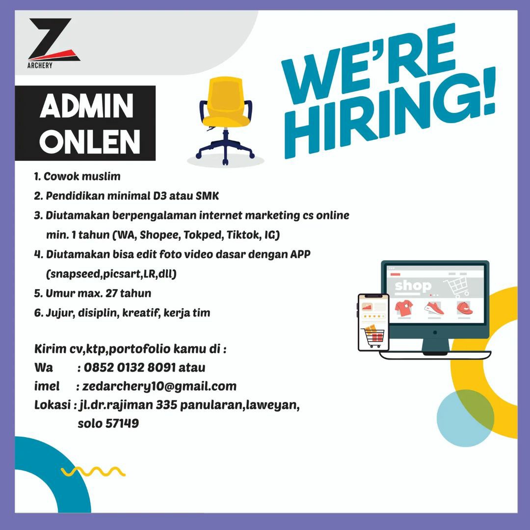 Lowongan Kerja Februari 2023 Admin Online Zed Archery di Solo - INFO ...