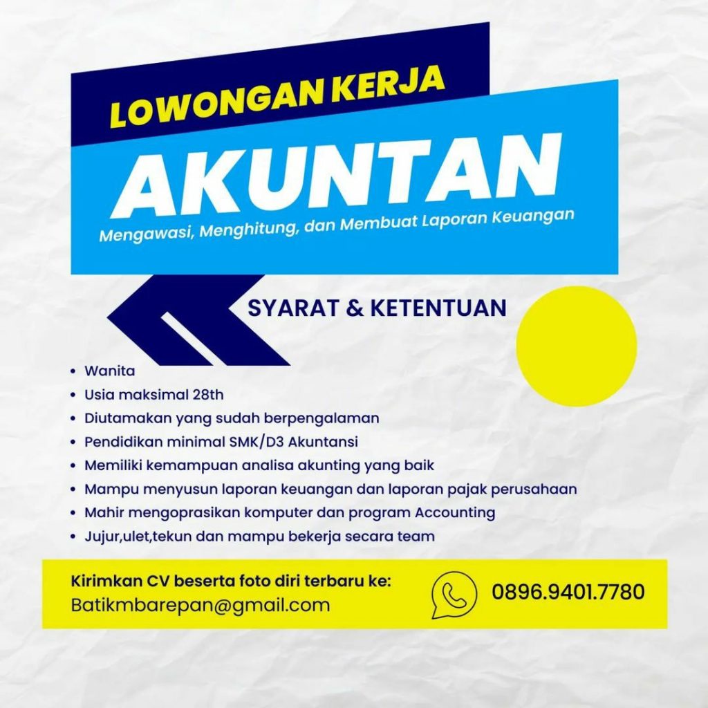 Lowongan Kerja Februari 2023 Akuntan Batik Mbarepan di Solo - INFO ...
