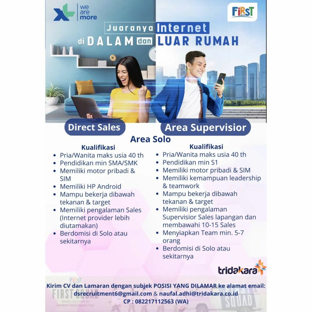Lowongan Kerja Februari 2023 Sales Internet Tridakara di Solo - INFO ...