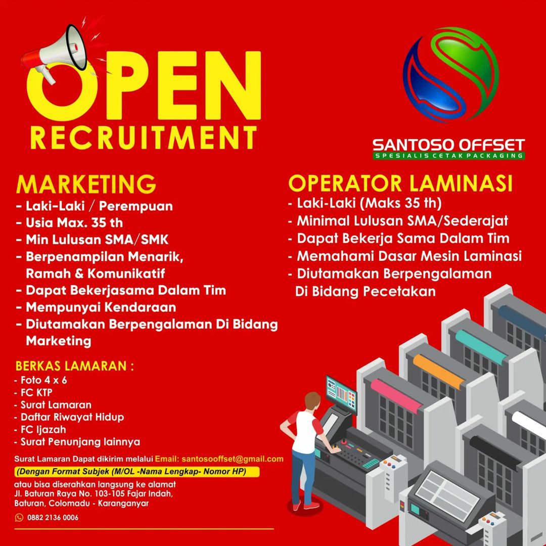 Lowongan Kerja Februari 2023 Team Santoso Offset di Solo - INFO LOKER SOLO