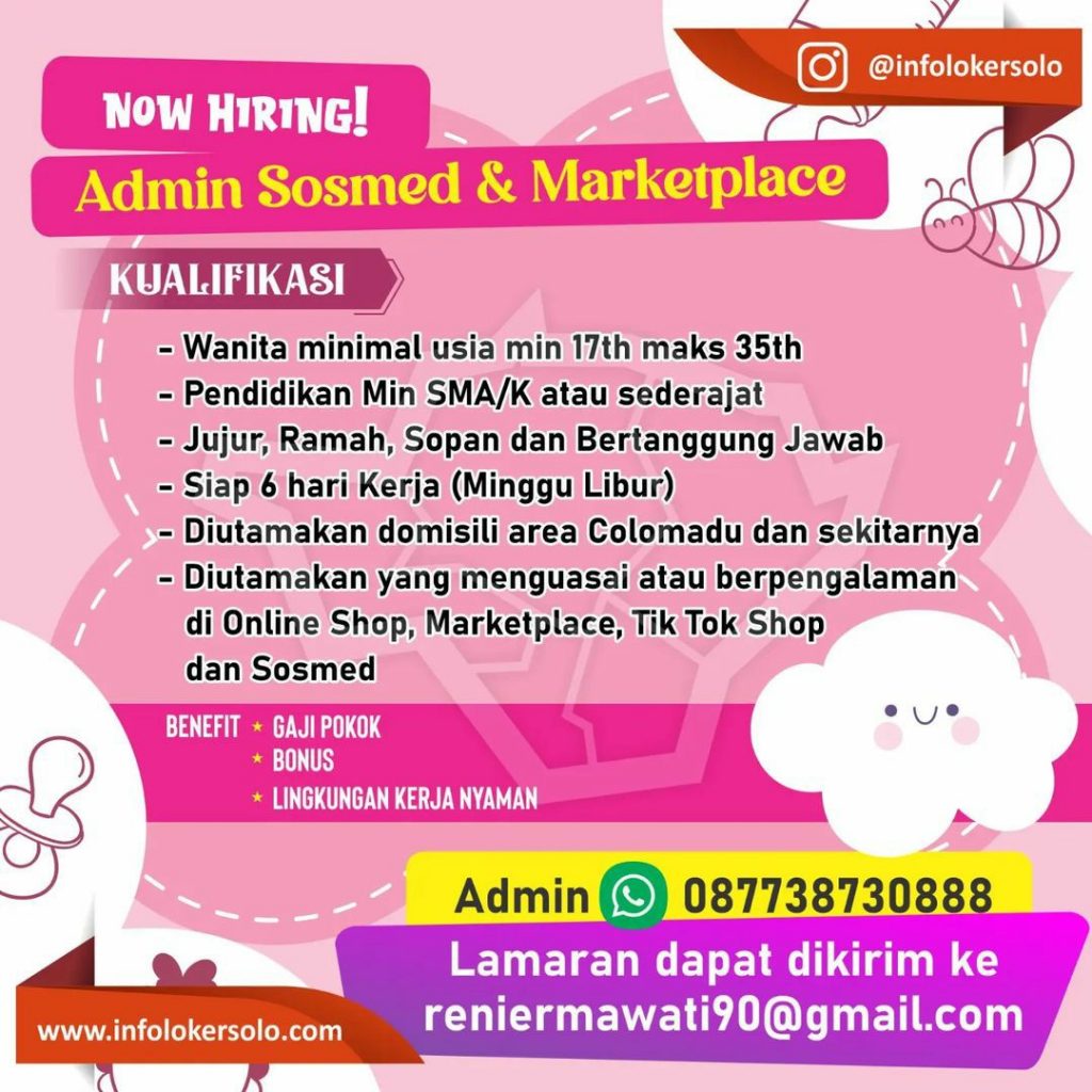Lowongan Kerja Januari 2023 Wanita Admin Sosmed Marketplace di Solo ...