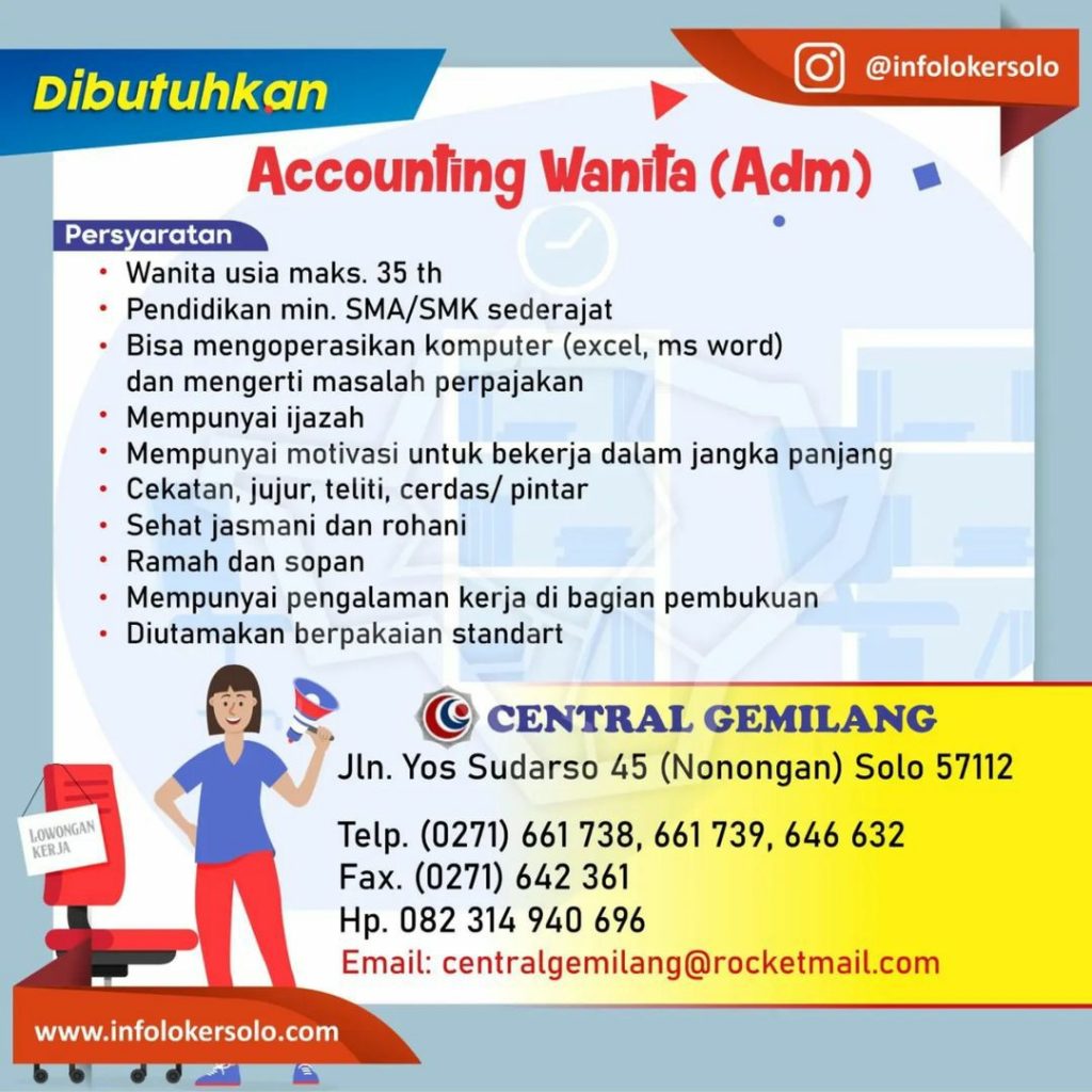 Lowongan Kerja April 2023 Accounting Central Gemilang di Solo - INFO ...