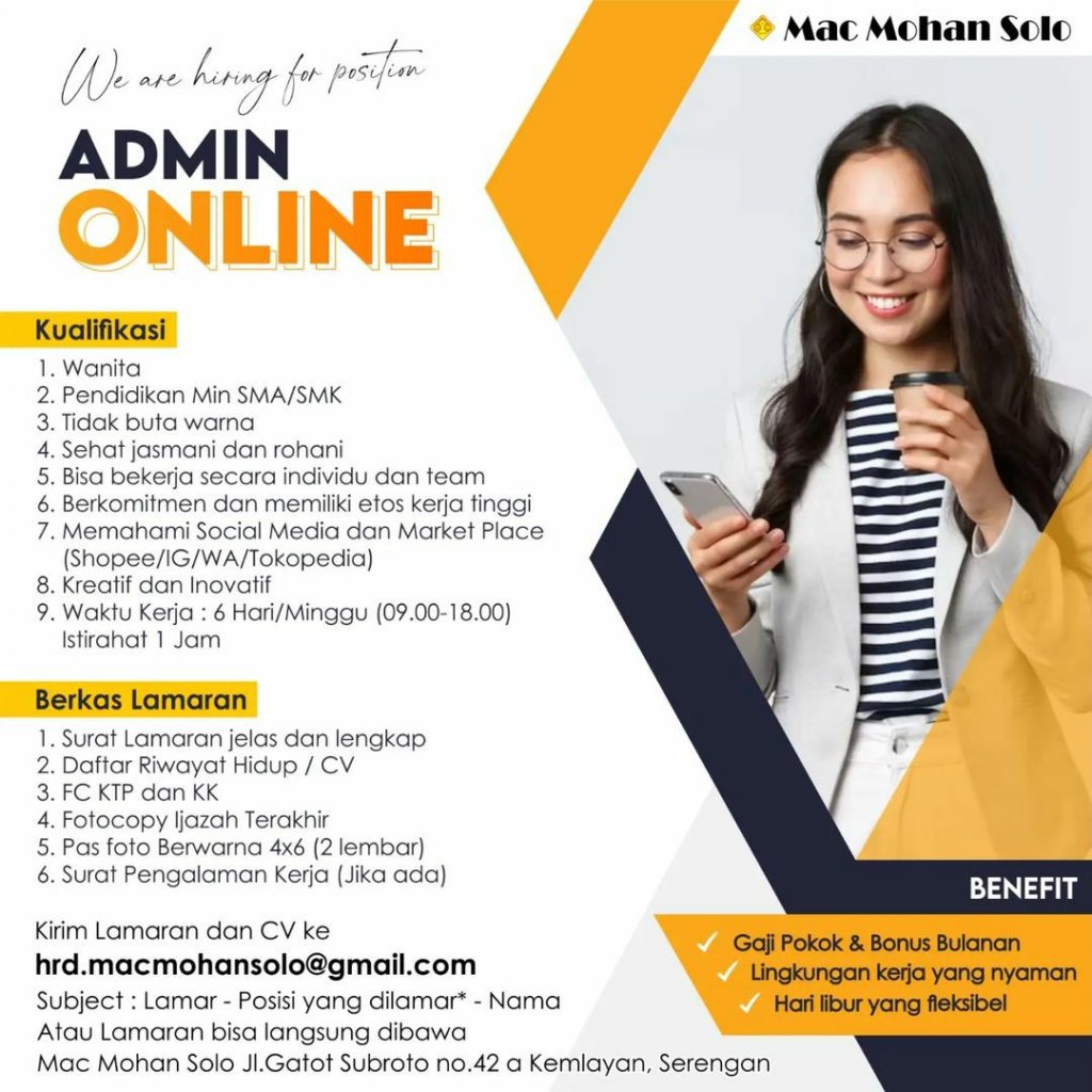 Lowongan Kerja April 2023 Admin Online Mac Mohan di Solo - INFO LOKER SOLO
