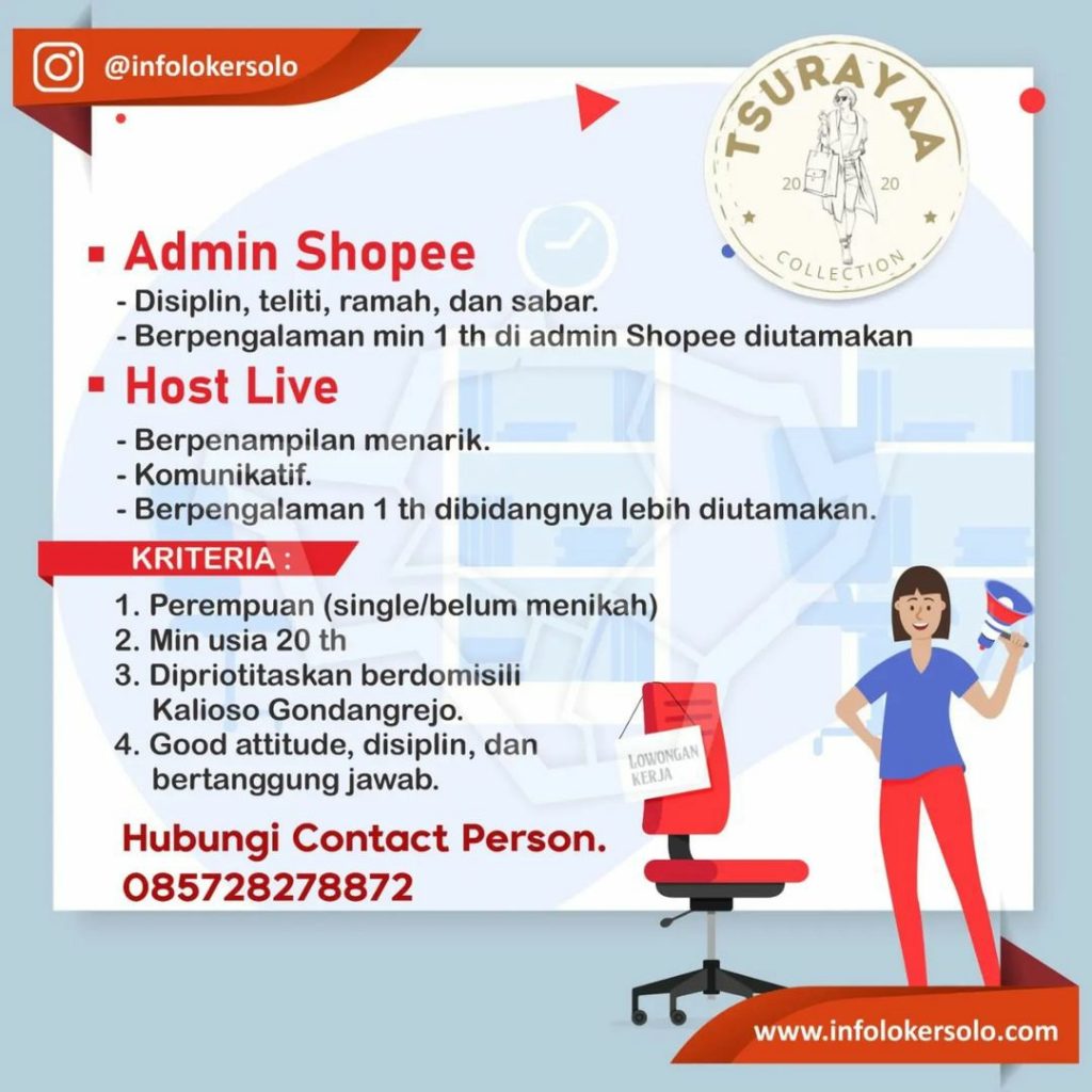 Lowongan Kerja April 2023 Admin Tsurayaa Collection di Solo - INFO ...