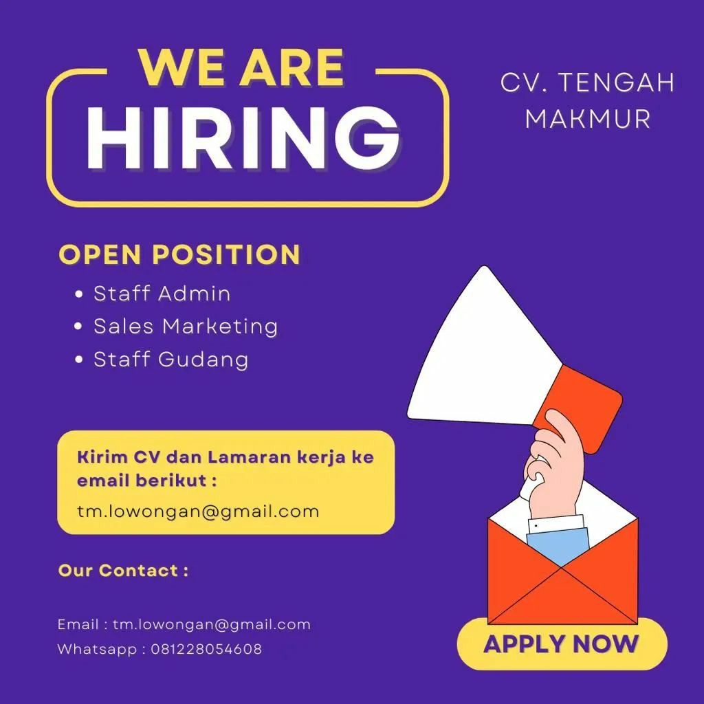 Lowongan Kerja April 2023 Staff CV Tengah Makmur di Solo - INFO LOKER SOLO