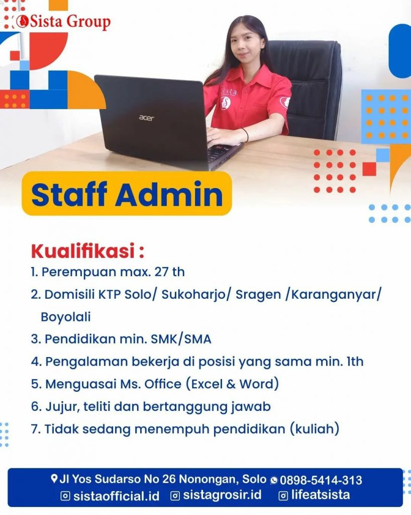 Lowongan Kerja April 2023 Team Sista Group di Solo - INFO LOKER SOLO