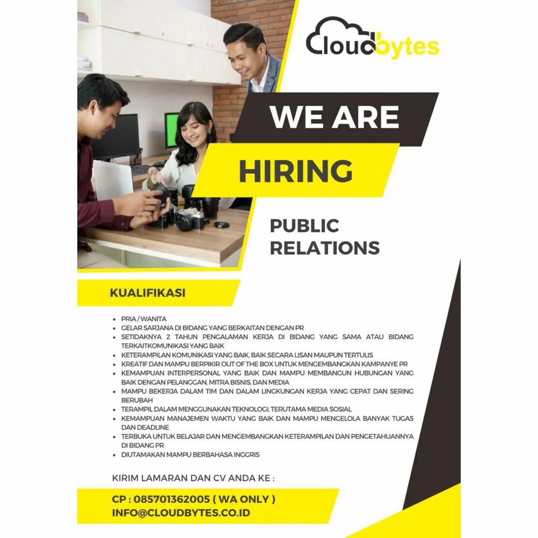 Lowongan Kerja Maret 2023 Team Perusahaan Cloudbytes di Solo - INFO ...