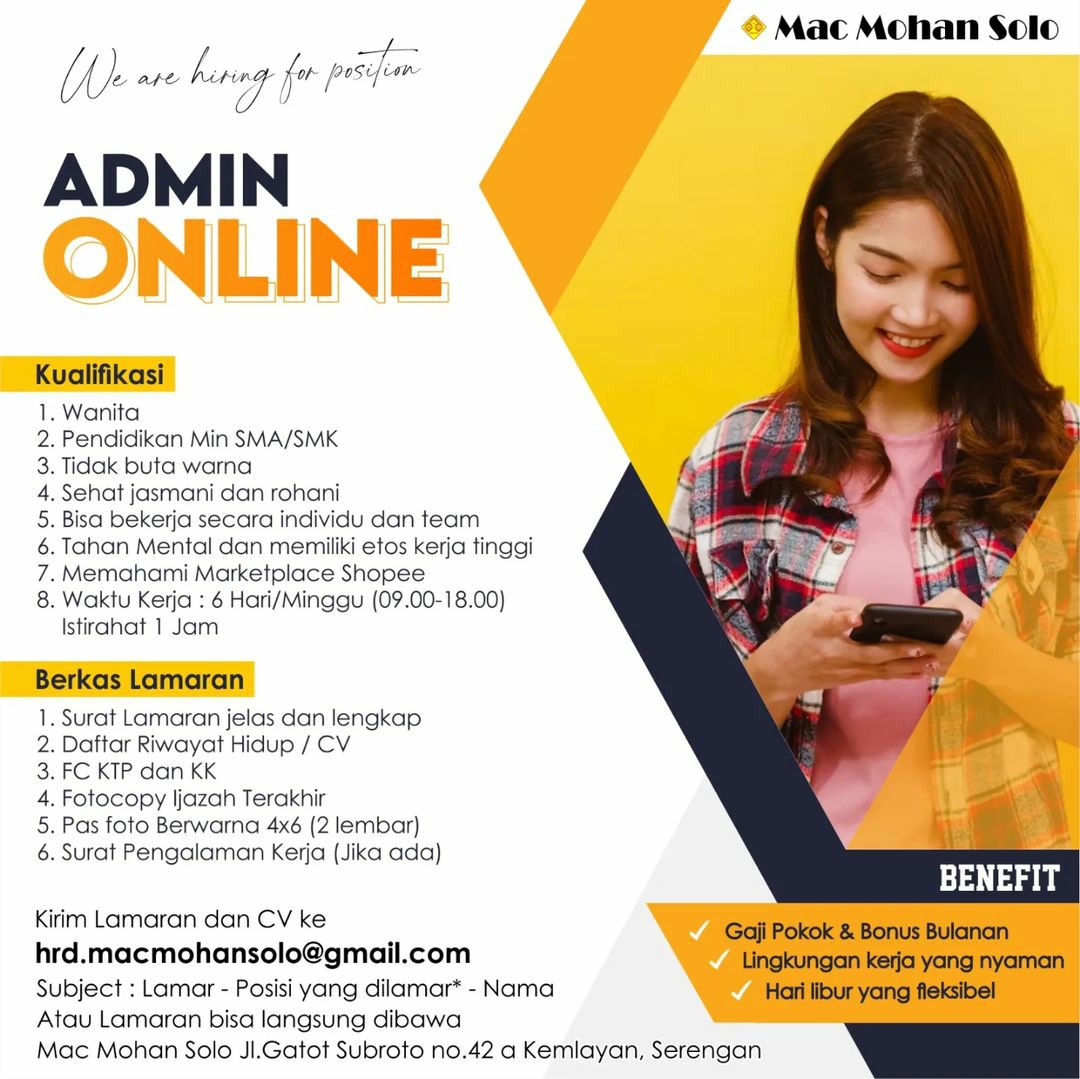 Lowongan Kerja Mei 2023 Admin Online Mac Mohan di Solo - INFO LOKER SOLO