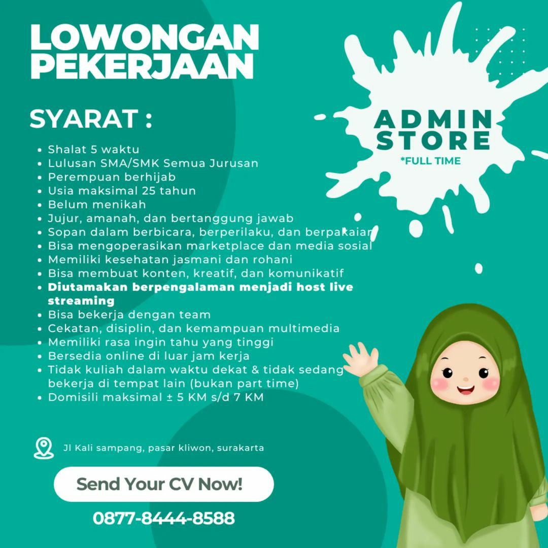 Lowongan Kerja Mei 2023 Admin Store di Pasar Kliwon Solo - INFO LOKER SOLO