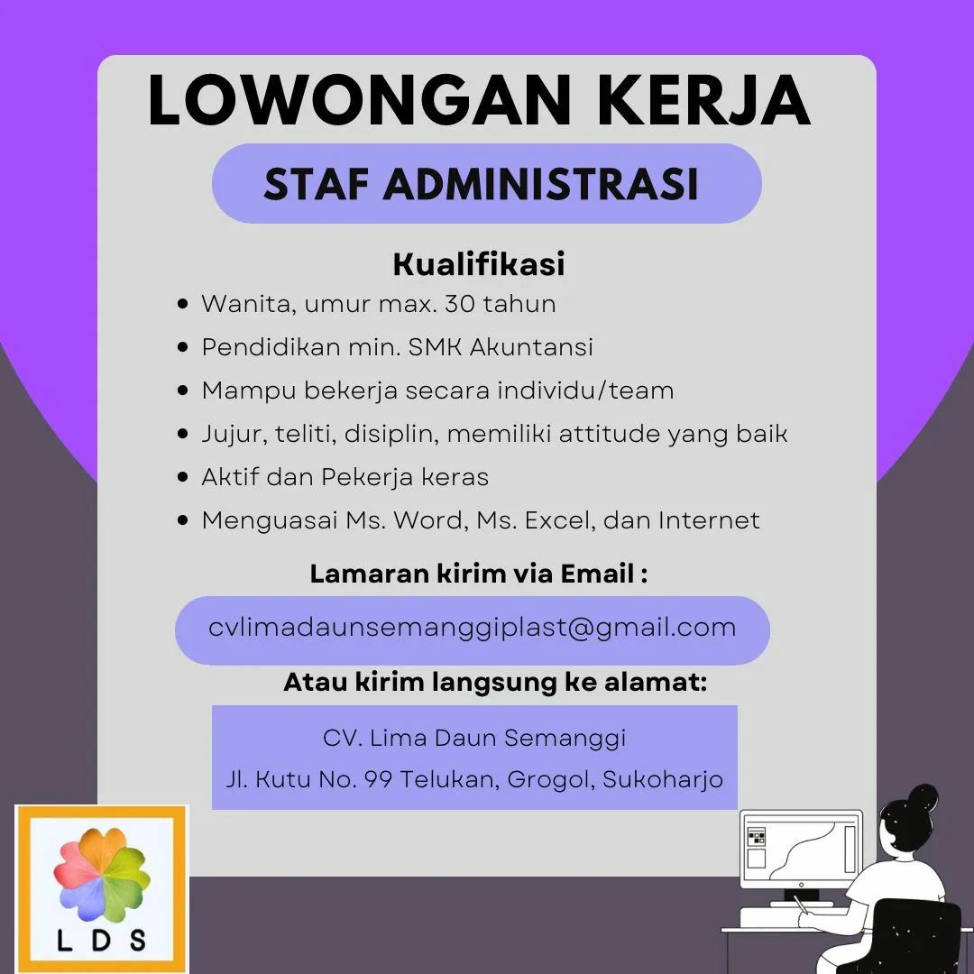 Lowongan Kerja Mei 2023 Staff Admin CV Lima Daun Semanggi - INFO LOKER SOLO