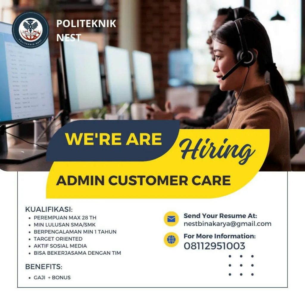 Lowongan Kerja Juni 2023 Admin Customer Care Politeknik Nest di Solo ...