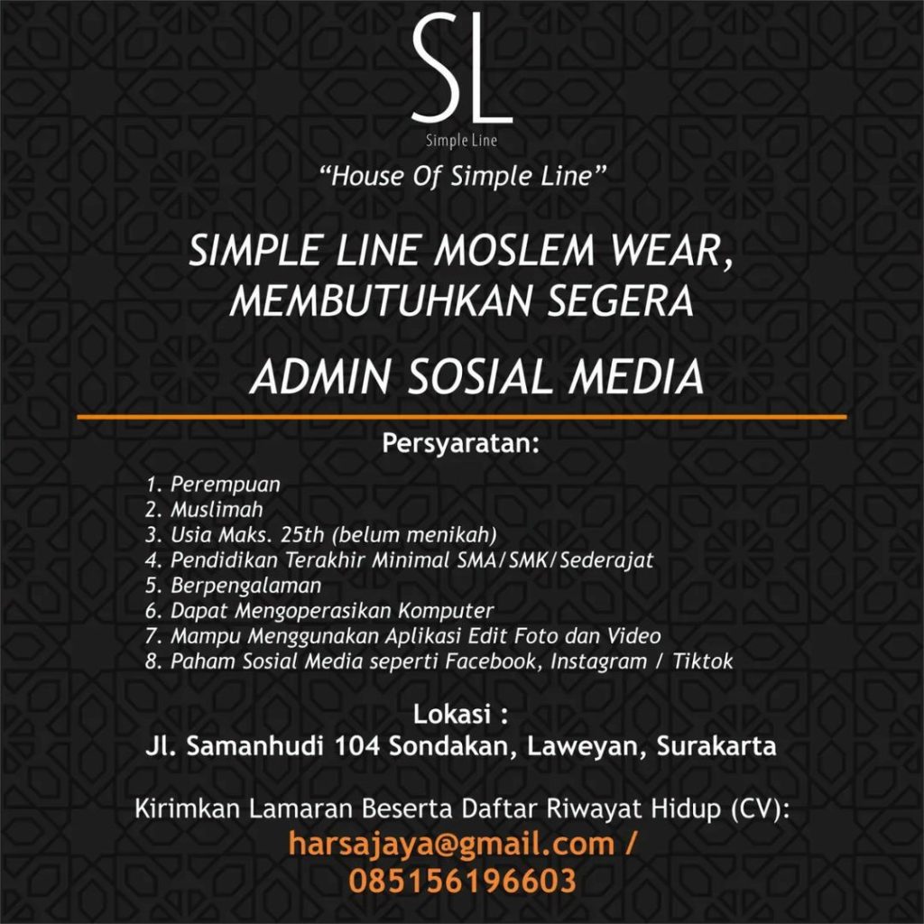 Lowongan Kerja Juni 2023 Admin Sosmed Simple Line di Solo - INFO LOKER SOLO